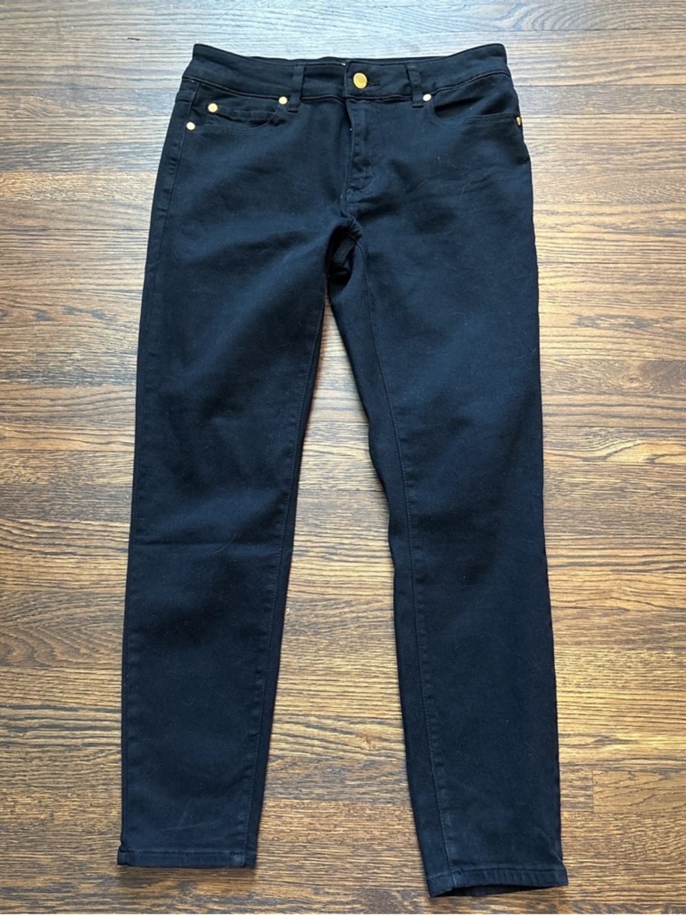 Tahari Black Straight-Leg Pants with Gold-Tone Hardware